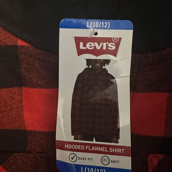 NWT Levi's Boys Hooded Flannel Shirt Size Large 10-12 Black/Red - Picture 5 of 7
